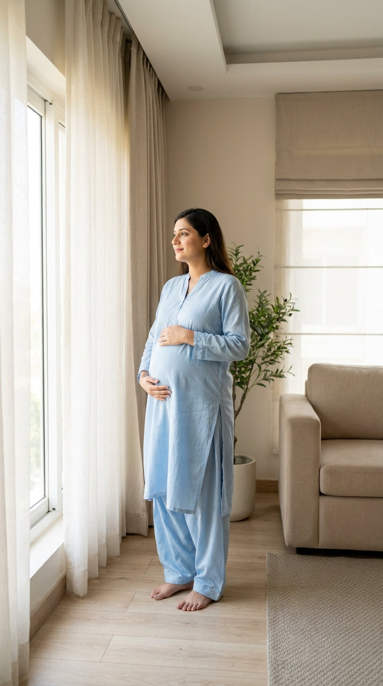 Pregnant woman in a normal everyday setting