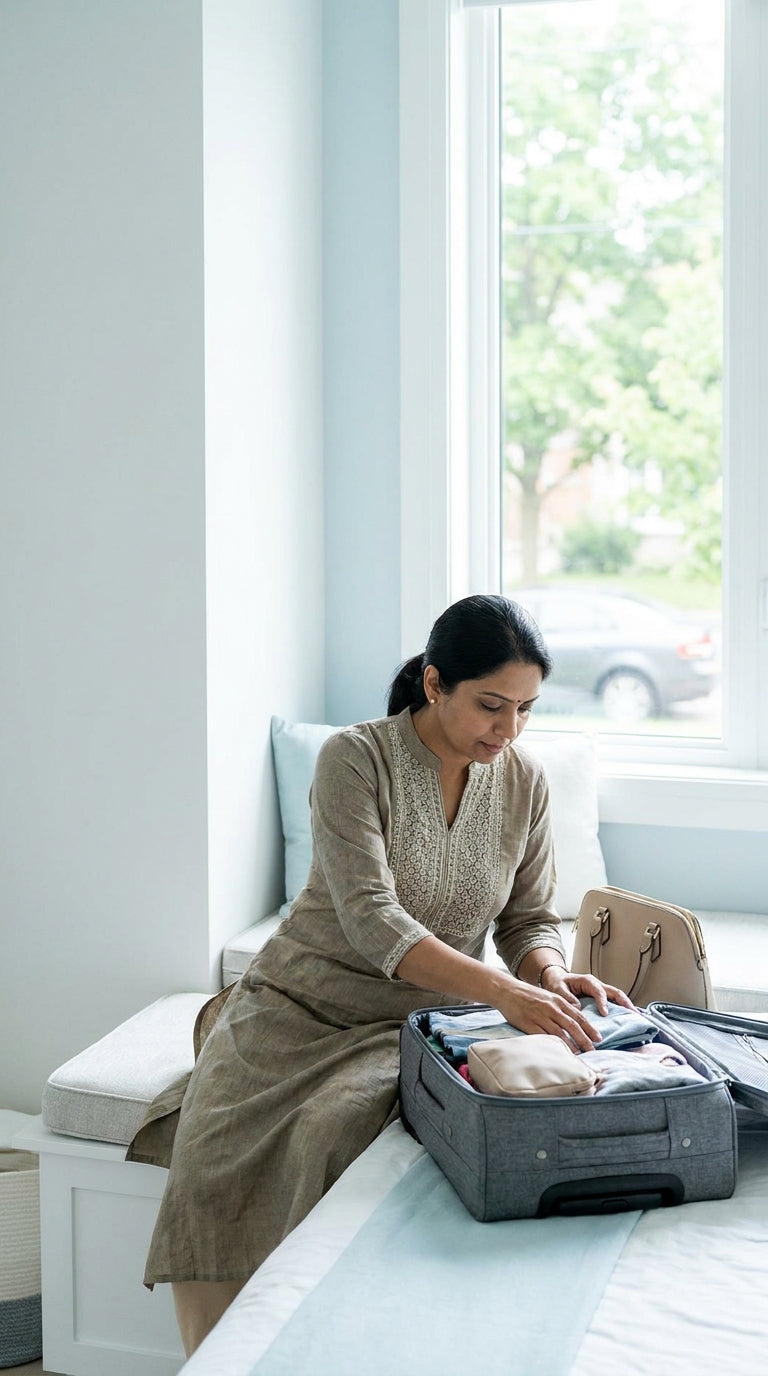 Adult traveller in a clean travel setting with luggage